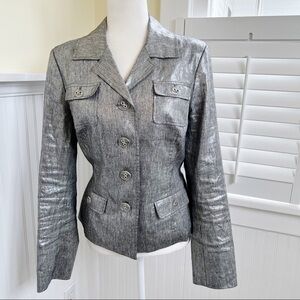 Worth Silver Metallic Linen Blend Button Up Jacket Size 14